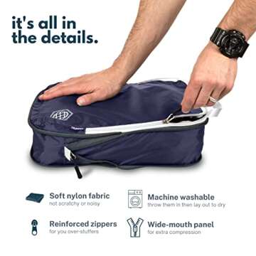 Large Packing Cubes for Travel-Extra Large Compression Packing Cube Luggage Organizers 7 Piece Set-Ultralight, Expandable/Compression Bags for Clothes by TRIPPED Travel Gear (Navy/White)