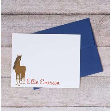 Personalized Horse Stationary for Girls, Horse Note Cards with Envelopes, A2 FLAT Cards, Choose Ink and Envelope Color, Stationery for Kids, Horse Riding Gifts for Girls