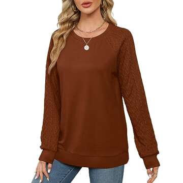 Saloogoe Women's Sweaters Pullover Long Sleeve Tops Fall Outfits Womens Fashion 2024 Teacher Caramel L