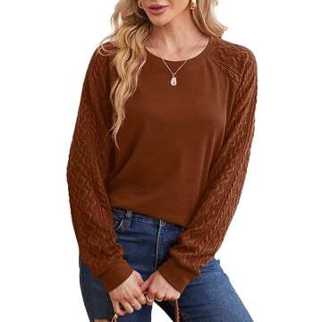 Saloogoe Women's Sweaters Pullover Long Sleeve Tops Fall Outfits Womens Fashion 2024 Teacher Caramel L