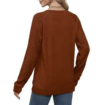 Saloogoe Women's Sweaters Pullover Long Sleeve Tops Fall Outfits Womens Fashion 2024 Teacher Caramel L