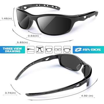 RIVBOS Mens Sunglasses Polarized UV Protection TR90 Unbreakable Frame Sports Driving Fishing Cycling RB833-black&Black