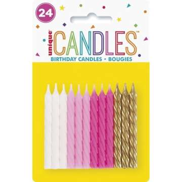 Vibrant Pink White & Gold Spiral Birthday Candles - (Pack of 24) - Premium Quality & Dazzling Assorted Color - Ideal for Birthday Celebrations