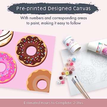 Pink Picasso Kits Paint by Number for Kids | DIY 8x10 Beginner Color by Numbers Canvas Painting Art Kits | Delicious Doughnuts