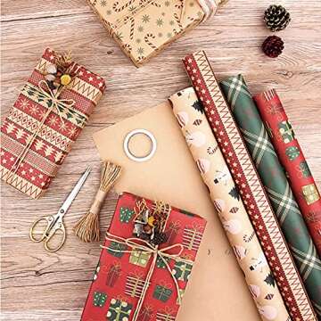 Lucktop Christmas Decorations Christmas Gifts for Kids New Retro Christmas Kraft Paper Wrapping Paper by Bulk Christmas Gift Wrapping Paper DIY Set (F)