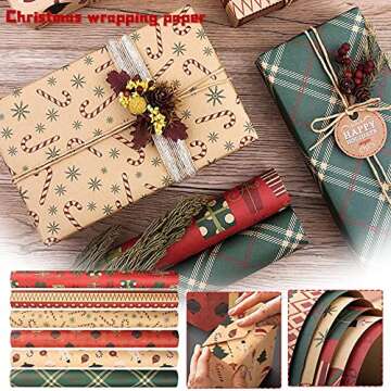 Lucktop Christmas Decorations Christmas Gifts for Kids New Retro Christmas Kraft Paper Wrapping Paper by Bulk Christmas Gift Wrapping Paper DIY Set (F)