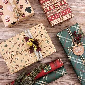 Lucktop Christmas Decorations Christmas Gifts for Kids New Retro Christmas Kraft Paper Wrapping Paper by Bulk Christmas Gift Wrapping Paper DIY Set (F)