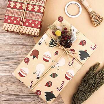 Lucktop Christmas Decorations Christmas Gifts for Kids New Retro Christmas Kraft Paper Wrapping Paper by Bulk Christmas Gift Wrapping Paper DIY Set (F)