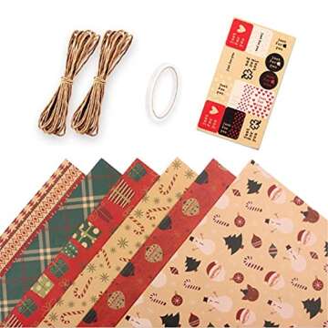 Lucktop Christmas Decorations Christmas Gifts for Kids New Retro Christmas Kraft Paper Wrapping Paper by Bulk Christmas Gift Wrapping Paper DIY Set (F)