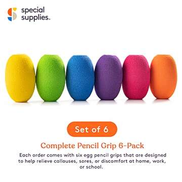 Special Supplies Egg Pen-Pencil Grips for Kids and Adults Colorful, Cushioned Holders for Handwriting, Drawing, Coloring - Ergonomic Right or Left-Handed Use - Reusable (6-Pack)