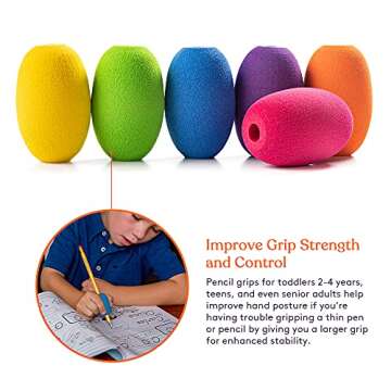 Special Supplies Egg Pen-Pencil Grips for Kids and Adults Colorful, Cushioned Holders for Handwriting, Drawing, Coloring - Ergonomic Right or Left-Handed Use - Reusable (6-Pack)