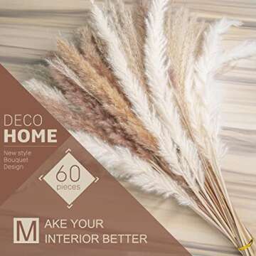 euokrpf 60pcs Natural Dried Pampas Grass,20 Pcs White Pampas & 20 Pcs Brown Pampas & 20 Pcs Reed Grass Boho Decor Wedding Decorations Flower Arrangements Home Decor