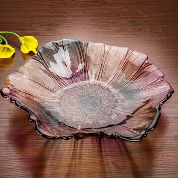 EWEIGEER 11.5-inch Crystal Glass Colorful Fruit Bowl Dessert Cake Candy Snack Plate,Art Sunflower-shaped,Large Size,Cool Design