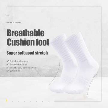 SOX TOWN Unisex Cushioned Crew Training Athletic Socks Men & Women with Combed Cotton Moisture Wicking Breathable Performance(White M)