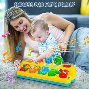 Interactive Pop up Animal Toys with Music & Light, Montessori Cause and Effect Toys for 1 Year Old Boy Girl