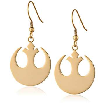 Star Wars Jewelry Rebel Alliance Gold IP Stainless Steel Dangle Hook Drop Earrings (SALES1SWMD)