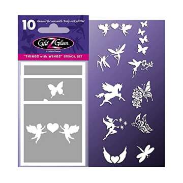 GlitZGlam Fairy Tales, Best of GlitZGlam, Things with Wings, Rock n RollinTemporary Tattoo Stencil Set for Body Art & Glitter Tattoos Hypoallergenic and Dermatologist Tested!