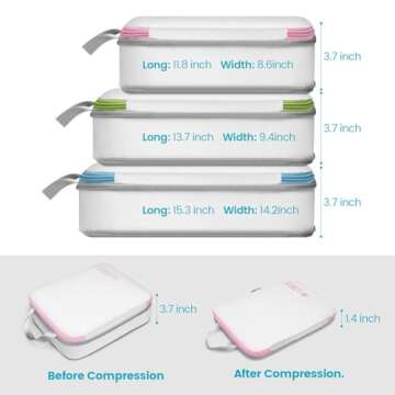 Cambond Compression Packing Cubes for Travel Women - 4 Pack Travel Bags Luggage Organizers Vacation Travel Essentials Compression Cubes for Travel Carry on Suitcases, White