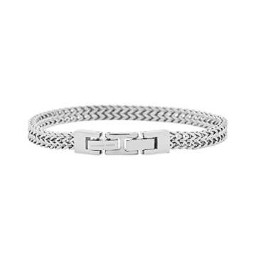 Geoffrey Beene Men’s Stainless Steel Double Franco Chain Bracelet with Extension (Silver, 8.5")