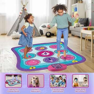 Popsunny Dance Mat for Kids 3 4 5 6 7 8 Years Old, Electronic Dance Pad with LED Lights, Scoreboard, Built-in Music, Dance Game Birthday Christmas Toy Gift for Girls Boys