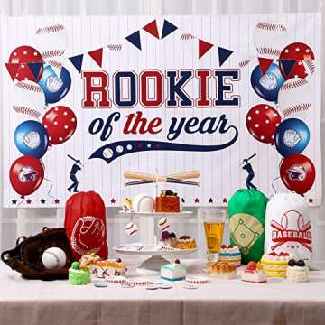 Tudomro Baseball 1st Birthday Decorations Rookie of The Year Banner Large Hanging Sport Themed Party Backdrop for Boys Kids First Birthday Party Decor Photo Booth Supplies, 70.87 x 43.31 Inch