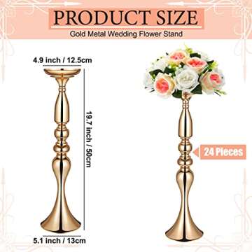 Rtteri 24 Pcs Metal Wedding Centerpiece Table Decoration Flower Stand 20 Inch Tall Wedding Flower Vase Centerpieces for Reception Flower Arrangement Candle Holder Party Dinner Home Decor (Gold)