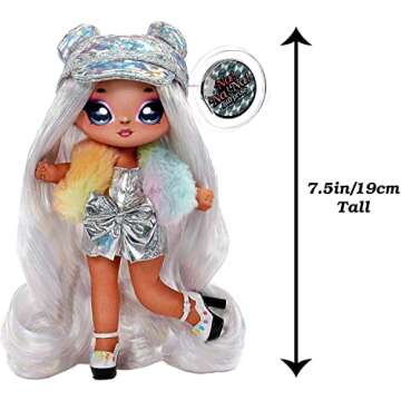 Na Na Na Surprise Glam Series Ari Prism Fashion Doll & Metallic Teddy Bear Purse, Cute Hat, Prismatic Silver Dress Outfit & Accessories, 2-in-1 Gift for Kids, Toy for Girls & Boys Ages 5 6 7 8+ Years