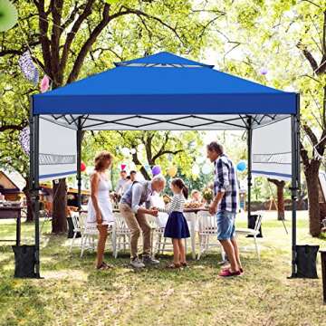 Yaheetech 10x17ft Pop Up Canopy with Awnings, Outdoor Canopy Tent, Heavy Duty Instant Beach Sun Shelter with Adjustable Dual Half Awnings & Wheeled Carry Bag, 4 Sandbags, One-Handed Set-up, Blue