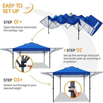 Yaheetech 10x17ft Pop Up Canopy with Awnings, Outdoor Canopy Tent, Heavy Duty Instant Beach Sun Shelter with Adjustable Dual Half Awnings & Wheeled Carry Bag, 4 Sandbags, One-Handed Set-up, Blue