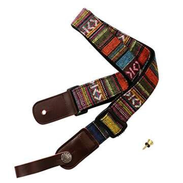 MUSIC FIRST Classic Country style Soft Yarn-dyed fabric & Genuine Leather Ukulele Strap Ukulele Shoulder Strap Version 2.0 With a MUSIC FIRST Genuine Leather Strap Locker