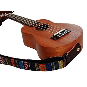 MUSIC FIRST Classic Country style Soft Yarn-dyed fabric & Genuine Leather Ukulele Strap Ukulele Shoulder Strap Version 2.0 With a MUSIC FIRST Genuine Leather Strap Locker