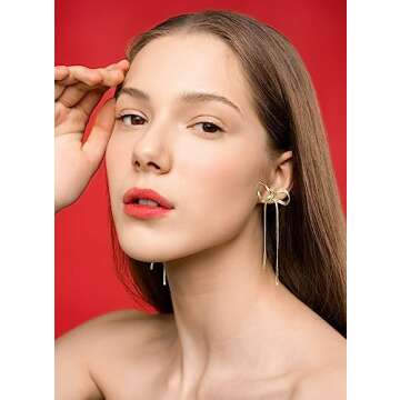 LOKLIFFAI Long Tassel Bow Drop Dangle Earrings for Weddings