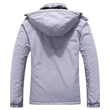 Pooluly Women's Ski Jacket Warm Winter Waterproof Windbreaker Hooded Raincoat Snowboarding Jackets Light Gray-XL