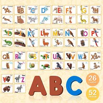 Animal Numbers and Alphabets Flash Cards for Toddlers Age 2 3 4 Years Old, Wooden Letters & Numbers Flashcards ABC Montessori Toys, Preschool Educational Learning Puzzles for Kids