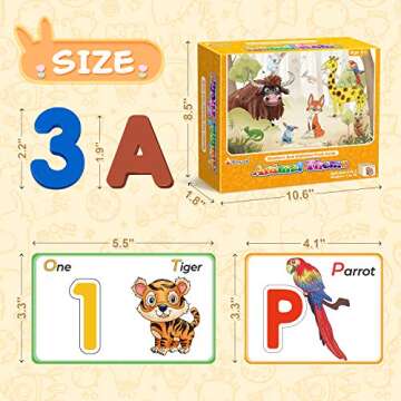 Animal Numbers and Alphabets Flash Cards for Toddlers Age 2 3 4 Years Old, Wooden Letters & Numbers Flashcards ABC Montessori Toys, Preschool Educational Learning Puzzles for Kids