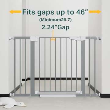 Cumbor 29.7-46" Baby Gate for Stairs, Mom's Choice Awards Winner-Auto Close Dog Gate for The House, Easy Install Pressure Mounted Pet Gates for Doorways, Easy Walk Thru Wide Safety Gate for Dog, Gray