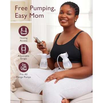 Momcozy Hands Free Pumping Bra, Adjustable Breast-Pumps Holding and Nursing Bra, Suitable for Breastfeeding-Pumps by Lansinoh, Philips Avent, Spectra, Evenflo and More(Black,X-Small)