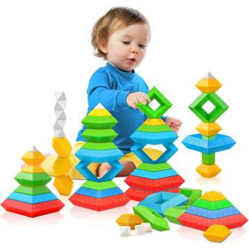 Montessori Toys for 1 2 3 4 Year Old Boys Girls Toddlers Preschool Learning Activities 30Pcs Building Blocks Stacking Educational Toys STEM Sensory Toys Gifts for Kids Age 1-2 2-4