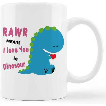 Cute Blue Dinosaur Mug Cup,Rawa Means I Love You in Dinosaur Ceramic Mug-11oz Coffee Milk Tea Mug Cup,Gifts For Dinosaur Lovers Boys Kids Teens,Funny Dinosaur Gag Gift