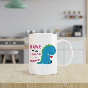 Cute Blue Dinosaur Mug Cup,Rawa Means I Love You in Dinosaur Ceramic Mug-11oz Coffee Milk Tea Mug Cup,Gifts For Dinosaur Lovers Boys Kids Teens,Funny Dinosaur Gag Gift