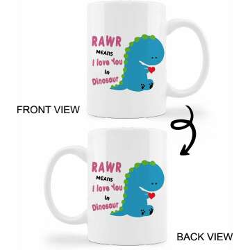 Cute Blue Dinosaur Mug Cup,Rawa Means I Love You in Dinosaur Ceramic Mug-11oz Coffee Milk Tea Mug Cup,Gifts For Dinosaur Lovers Boys Kids Teens,Funny Dinosaur Gag Gift