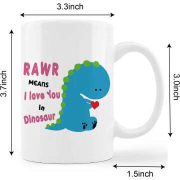 Cute Blue Dinosaur Mug Cup,Rawa Means I Love You in Dinosaur Ceramic Mug-11oz Coffee Milk Tea Mug Cup,Gifts For Dinosaur Lovers Boys Kids Teens,Funny Dinosaur Gag Gift