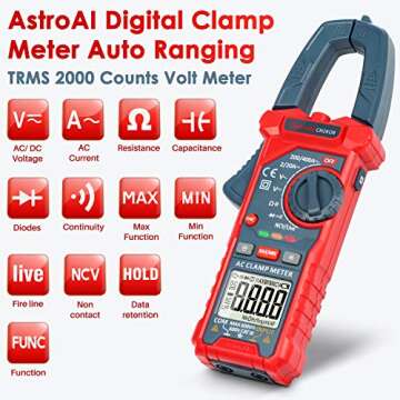 AstroAI Digital Clamp Meter Multimeter 2000 Counts Amp Voltage Tester Auto-ranging with AC/DC Voltage, AC Current, Resistance, Capacitance, Continuity, Live Wire Test, NCV, Blue