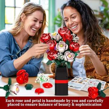 Roses Flower Bouquet Building Kit, 841PCS Red Roses Artificial Flowers with Vase, Botanical Collection Forever Rose Toy for Adults, Kids, Valentine's Unique DIY Gifts for Women, Her, Him Anniversaries