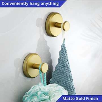 HOME SO Suction Cup Hooks for Shower, Bathroom, Kitchen, Glass Door, Mirror, Tile – Loofah, Towel, Coat, Bath Robe Hook Holder for Hanging up to 15 lbs – Waterproof, Matte Brushed Satin Gold (4-Pack)