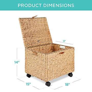 Best Choice Products Water Hyacinth Rolling Filing Cabinet, Woven Mobile Storage Basket, Portable File Organizer for Legal & Letter Size Memos w/Lid, 4 Locking Wheels - Natural