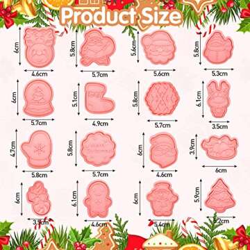 16 Pieces Christmas Cookie Cutters Stamps Mini Xmas Embossing Gingerbread Snowman Santa Christmas Tree Reindeer Shapes 3D Plastic Cookie Cutters for Baking Birthday Party Supplies