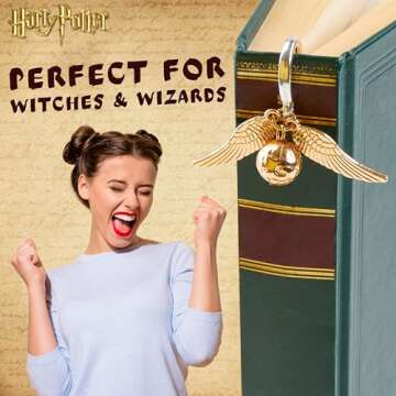 Harry Potter Metal Bookmark with Hanging Charm Golden Snitch Hogwarts Reading Gifts Christmas Stocking Stuffers Book Lovers Gift Box (Silver/Gold)