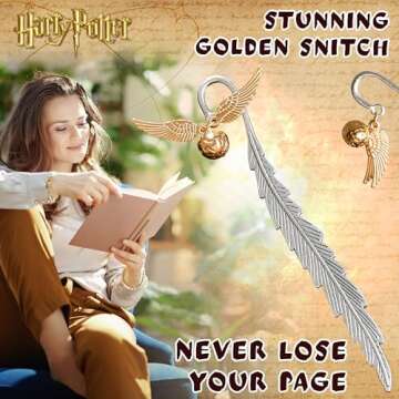 Harry Potter Metal Bookmark with Hanging Charm Golden Snitch Hogwarts Reading Gifts Christmas Stocking Stuffers Book Lovers Gift Box (Silver/Gold)