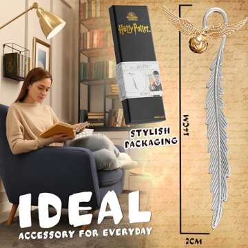 Harry Potter Metal Bookmark with Hanging Charm Golden Snitch Hogwarts Reading Gifts Christmas Stocking Stuffers Book Lovers Gift Box (Silver/Gold)